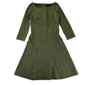 J.Crew Olive Green Boatneck Fit and Flare Dress 8T TALL H9337 3/4 Sleeve Stretch